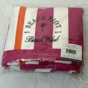 BEACH RIOT  Beach Club Beach Towel Pink/Orange/ White Striped NEW 30"x68"